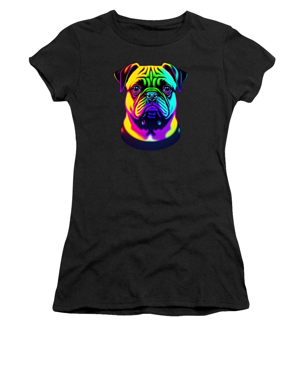 Pugs Women's T-Shirt featuring the digital art Colorful Rainbow Pug by Flippin Sweet Gear