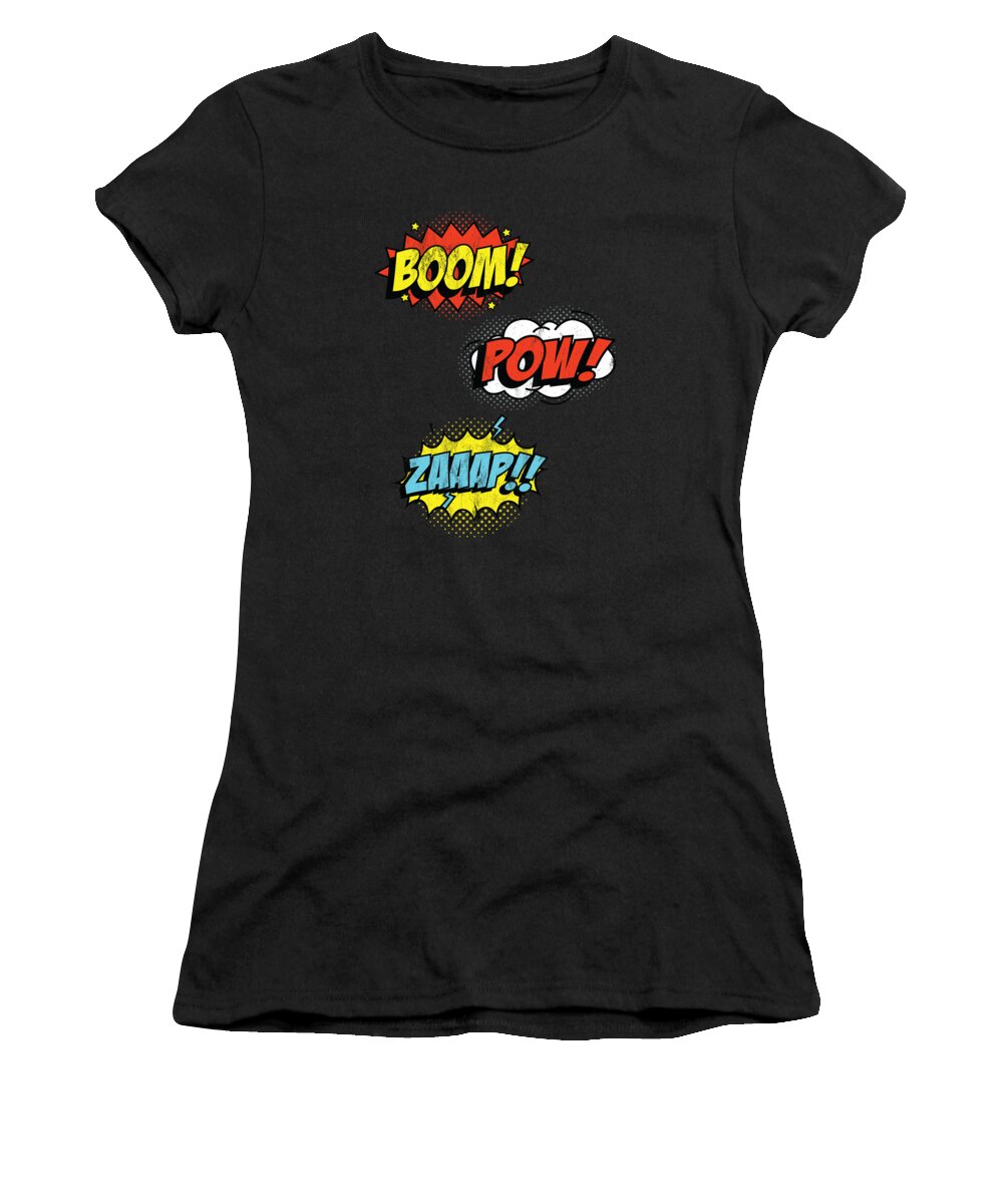 Comic Pow Zap Funny Superhero Costume Women's T-Shirt by Noirty Designs Pixels