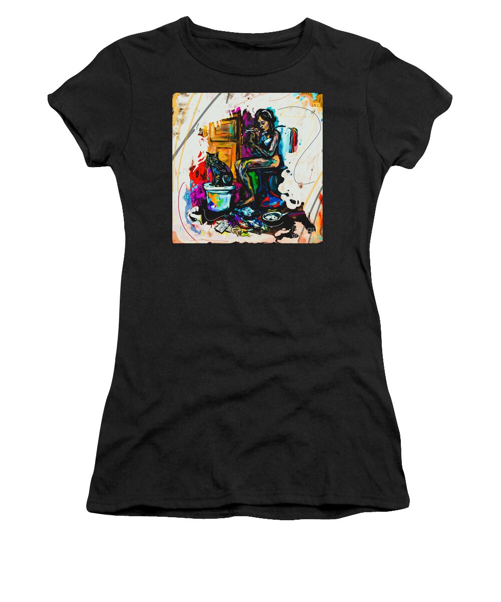 Woman Women's T-Shirt featuring the painting Company in the rest room Art Print by Crystal Stagg