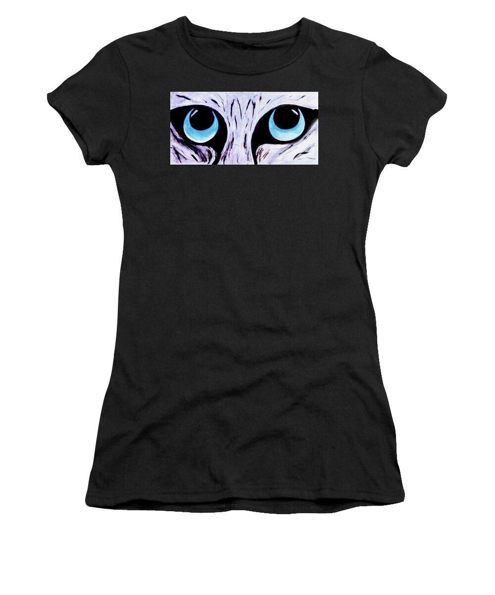  Women's T-Shirt featuring the painting Contest Cat Eyes by Anna Adams