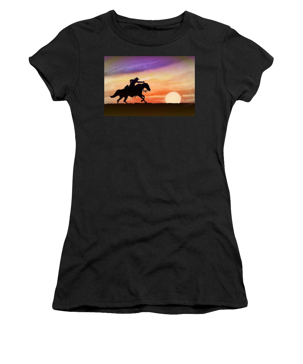 Indian Inks Women's T-Shirt featuring the painting Dark Rider Two by Simon Read