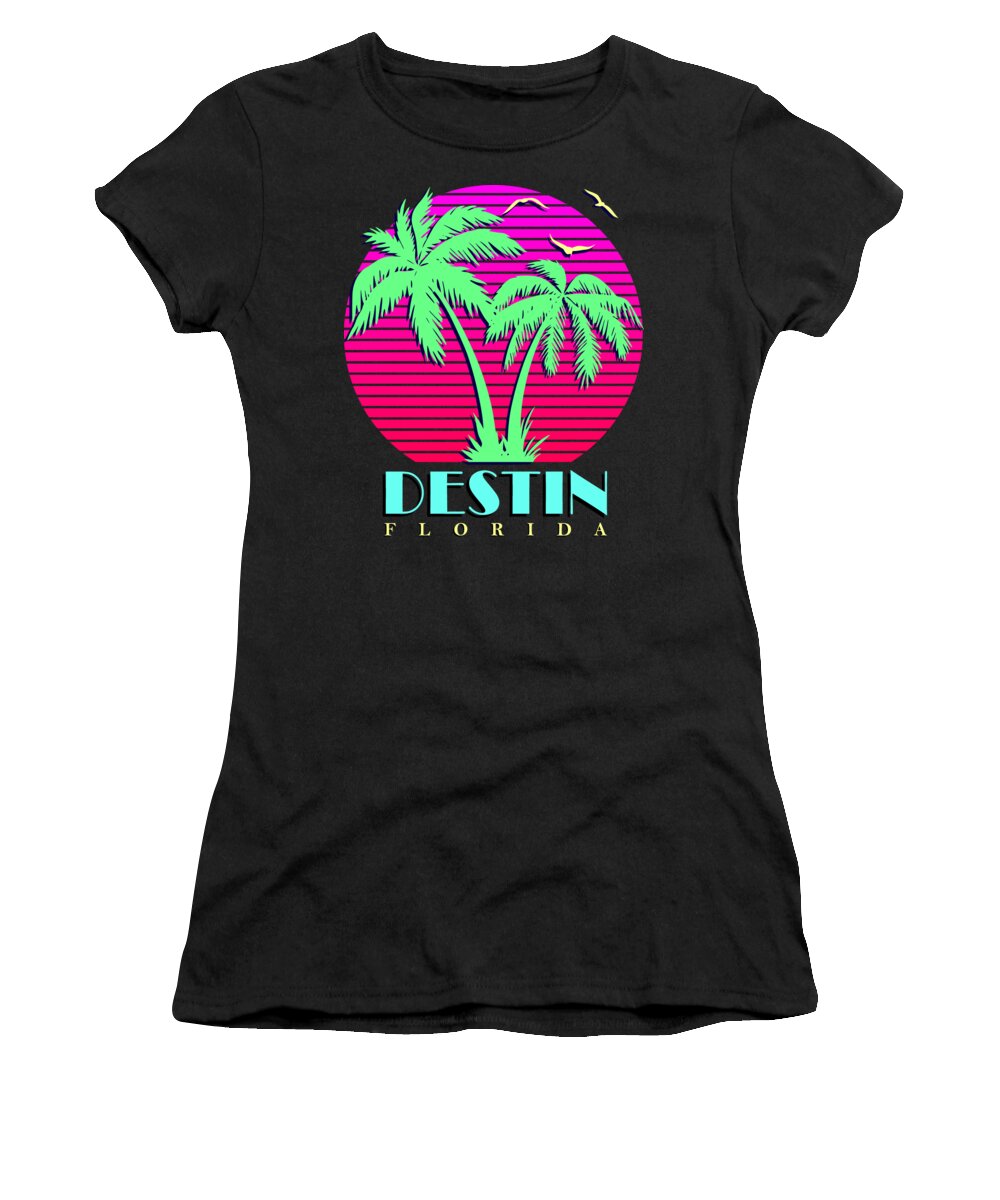 Classic Women's T-Shirt featuring the digital art Destin Florida California Retro Palm Trees Sunset by Filip Schpindel