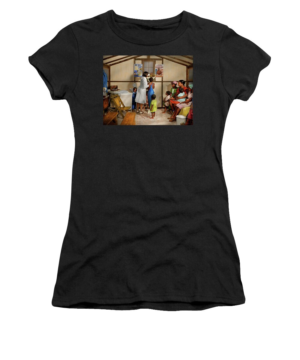 Doc Women's T-Shirt featuring the photograph Doctor - Pediatrician - At the family clinic 1942 by Mike Savad