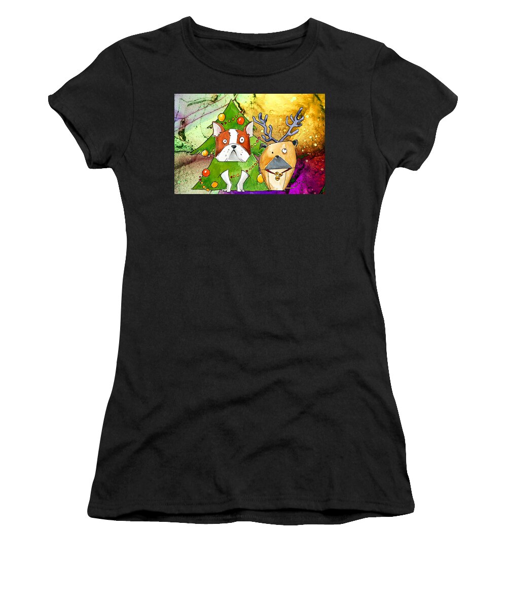 Dog Women's T-Shirt featuring the painting Dogs In Disguise by Miki De Goodaboom