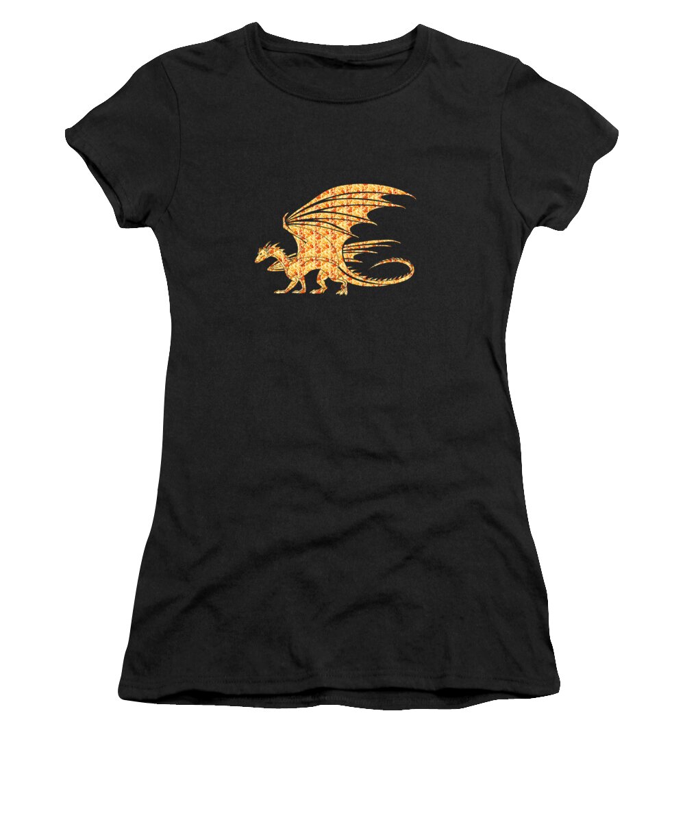 Dragon Women's T-Shirt featuring the digital art Dragon Silhouette Filled with Fiery Flames by Ali Baucom