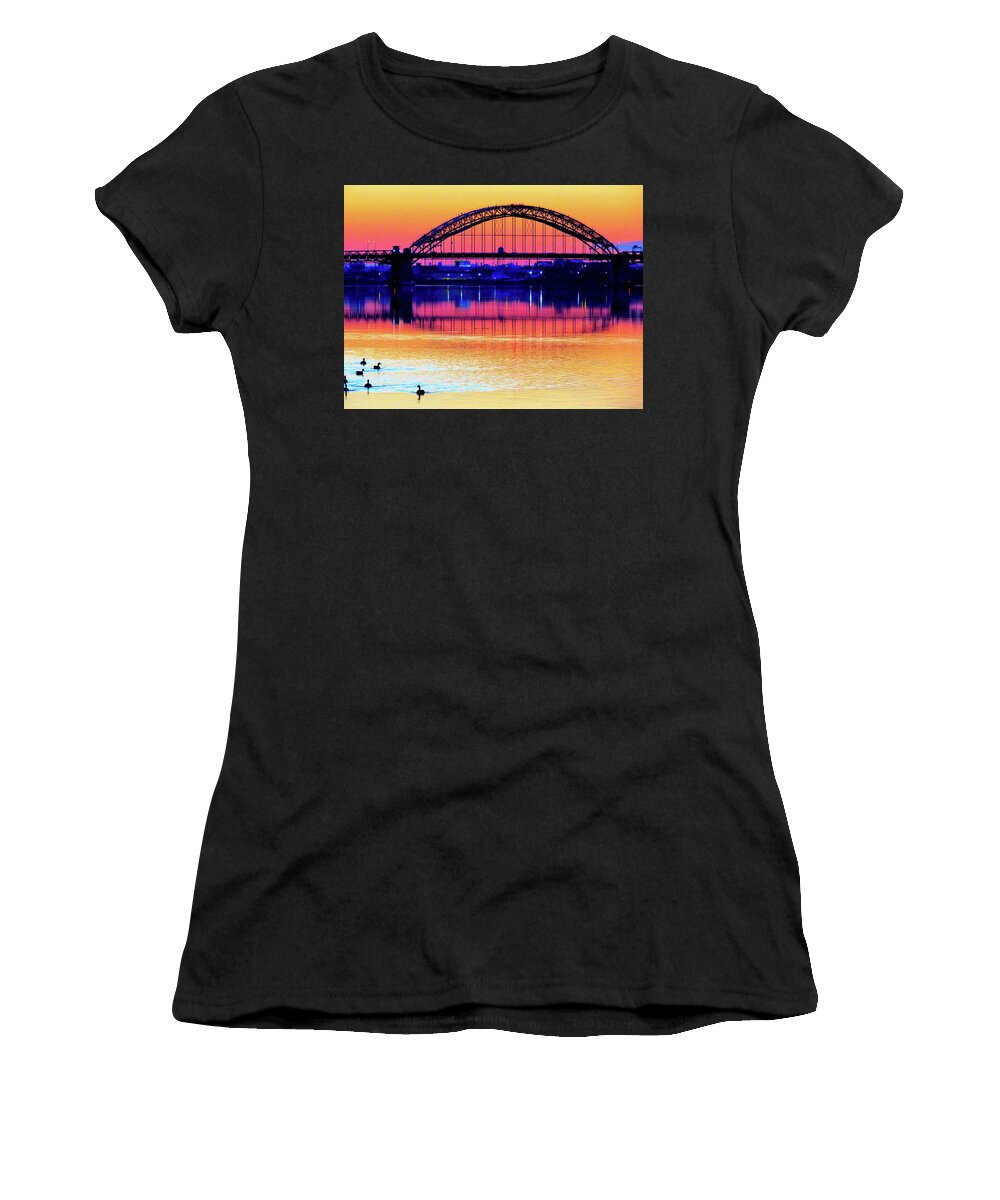 Bridge Women's T-Shirt featuring the photograph Drenched in Sunset Colors by Linda Stern