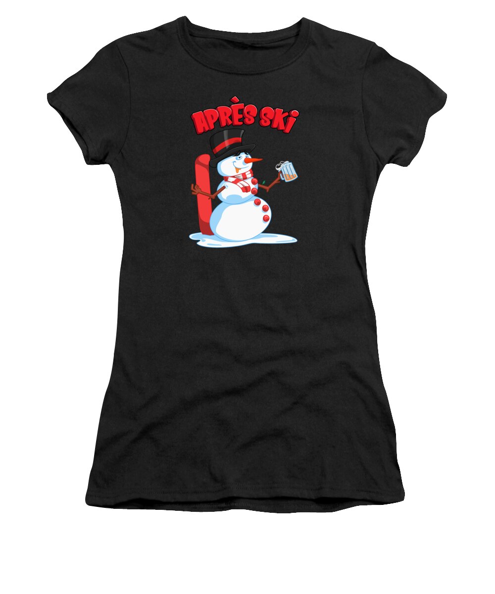 Apres Ski Women's T-Shirt featuring the digital art Drunken Snowman Apres Ski Winter Skiing Lodge by Mister Tee