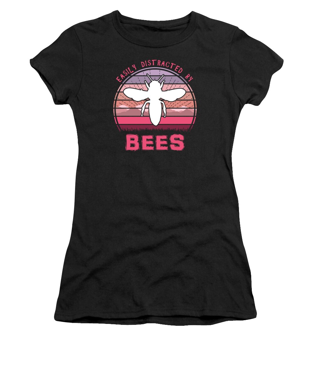 Easily Women's T-Shirt featuring the digital art Easily Distracted By Bees Pink Sunset by Filip Schpindel