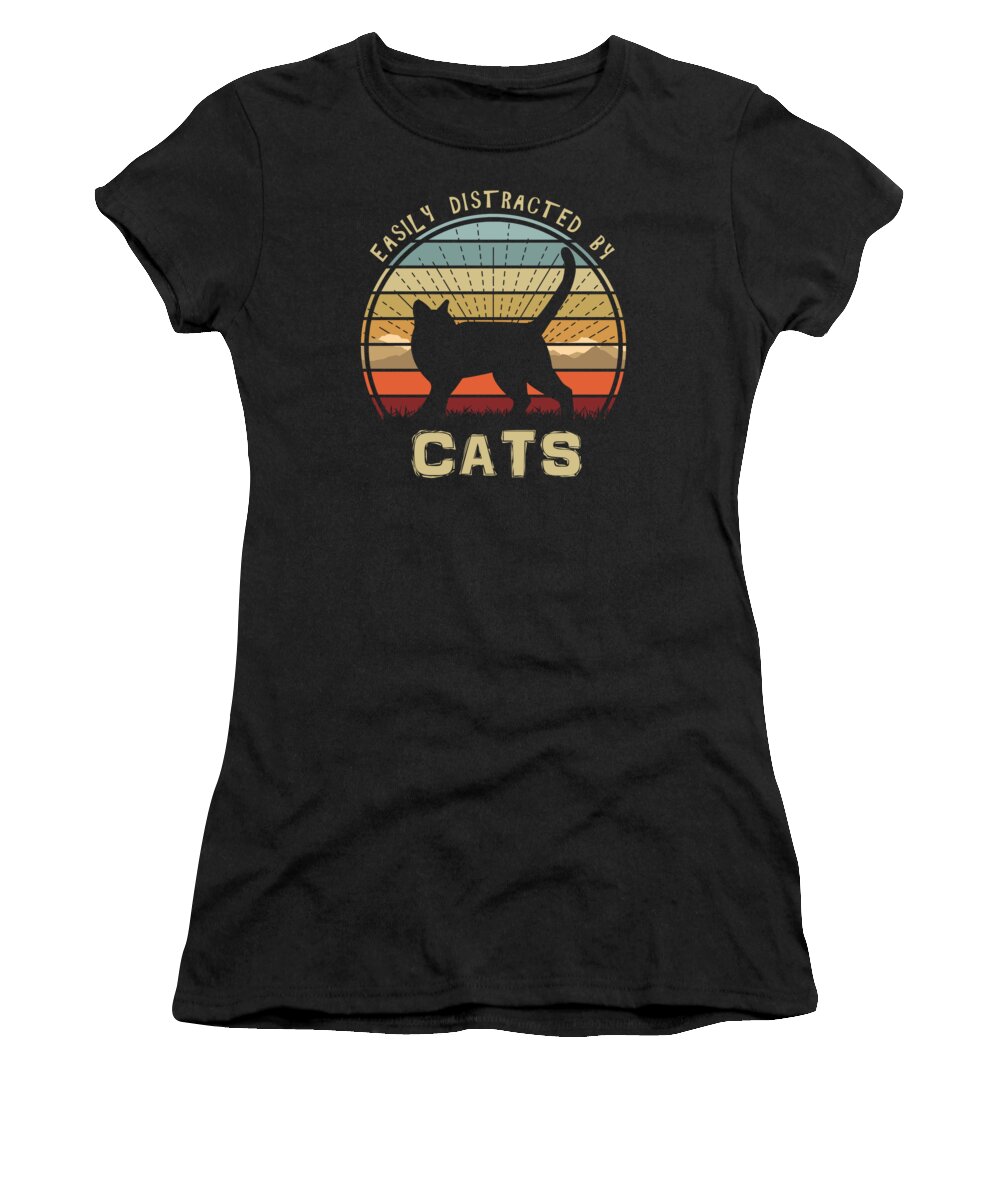 Easily Women's T-Shirt featuring the digital art Easily Distracted By Cats Sunset by Megan Miller