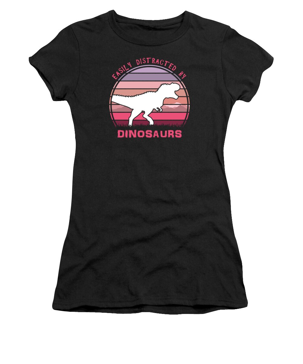 Easily Women's T-Shirt featuring the digital art Easily Distracted By Dinosaurs Pink Sunset by Megan Miller