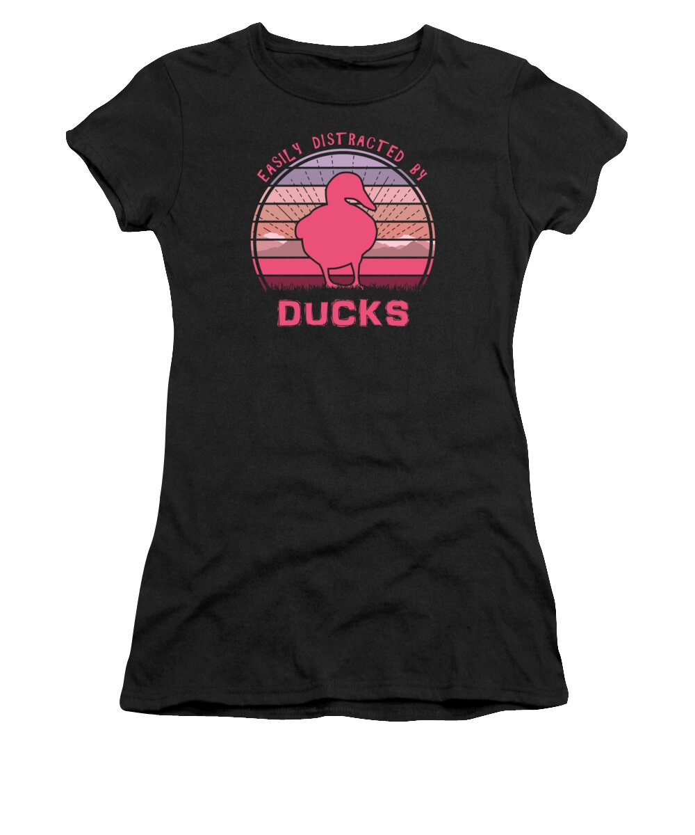 Easily Women's T-Shirt featuring the digital art Easily Distracted By Ducks Pink by Filip Schpindel