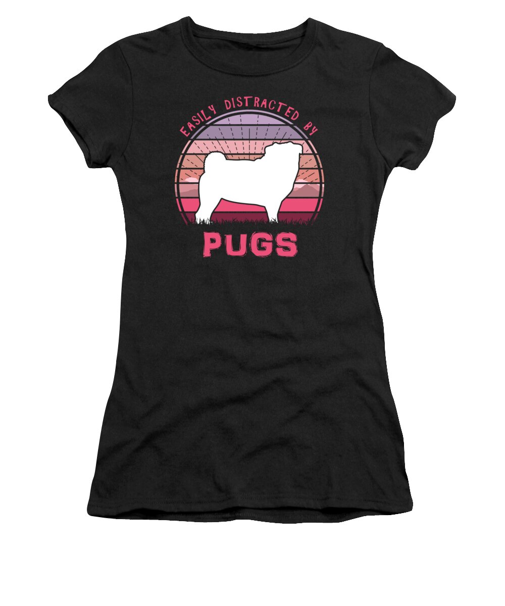 Easily Women's T-Shirt featuring the digital art Easily Distracted By Pugs Sunset by Filip Schpindel