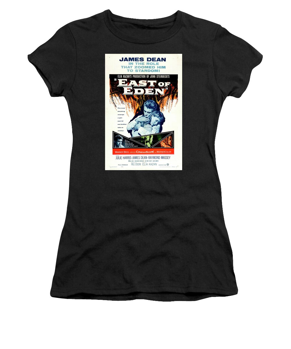 East Women's T-Shirt featuring the mixed media ''East of Eden'' movie poster 1955 by Movie World Posters