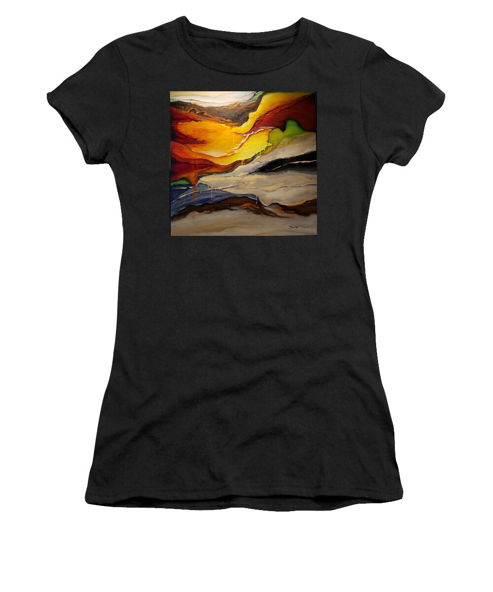 Colorful Women's T-Shirt featuring the painting Emotional Overflow by Sunel De Lange