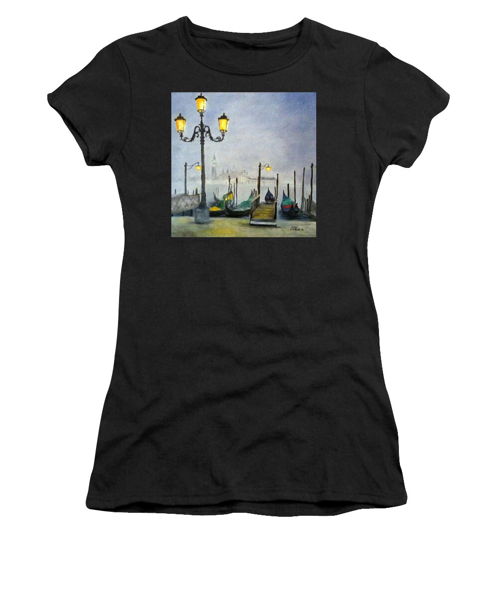 Venice Women's T-Shirt featuring the painting Evening in Venice by Juliette Becker