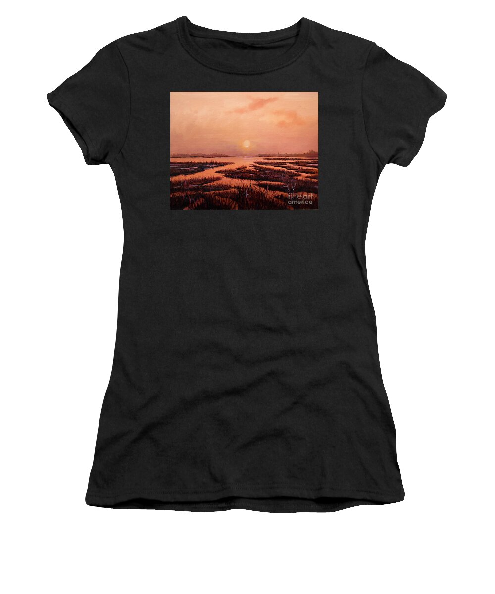 Marsh Women's T-Shirt featuring the painting Evening Time by Sinisa Saratlic