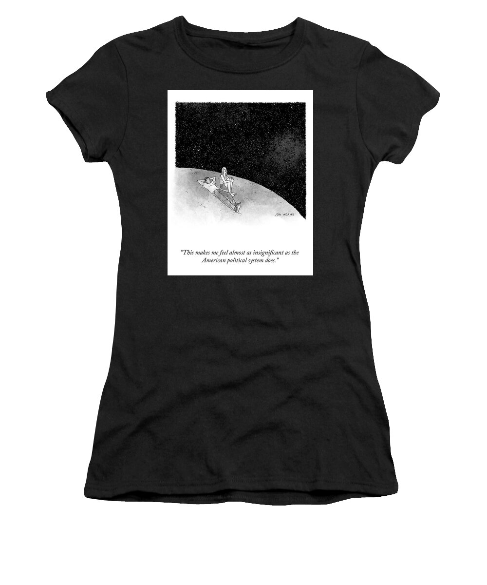 A27001 Women's T-Shirt featuring the drawing Feeling Insignificant by Jon Adams