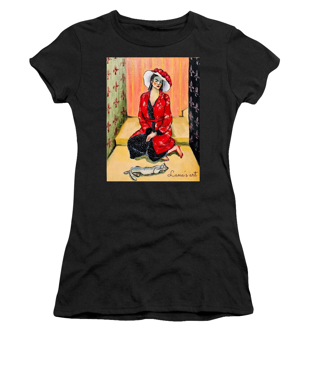 Red Women's T-Shirt featuring the painting Feeling red by Lana Sylber