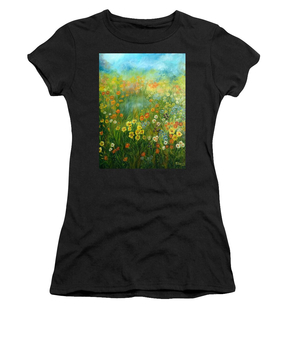 Floral Women's T-Shirt featuring the painting Field of Wildflowers by Barbara Landry