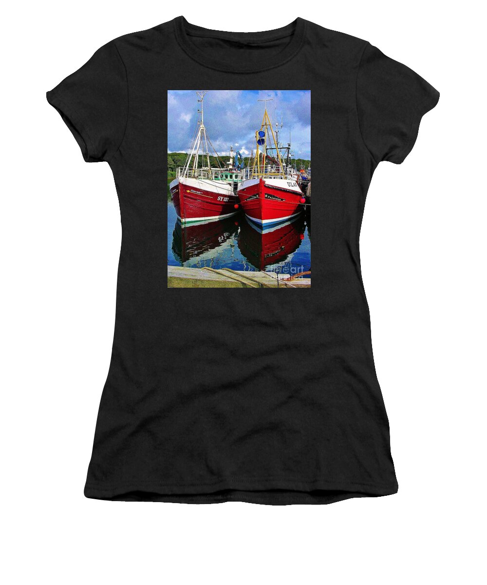Fishing Boats Women's T-Shirt featuring the photograph Fishing Boats In Stornoway Harbour by Lesley Evered