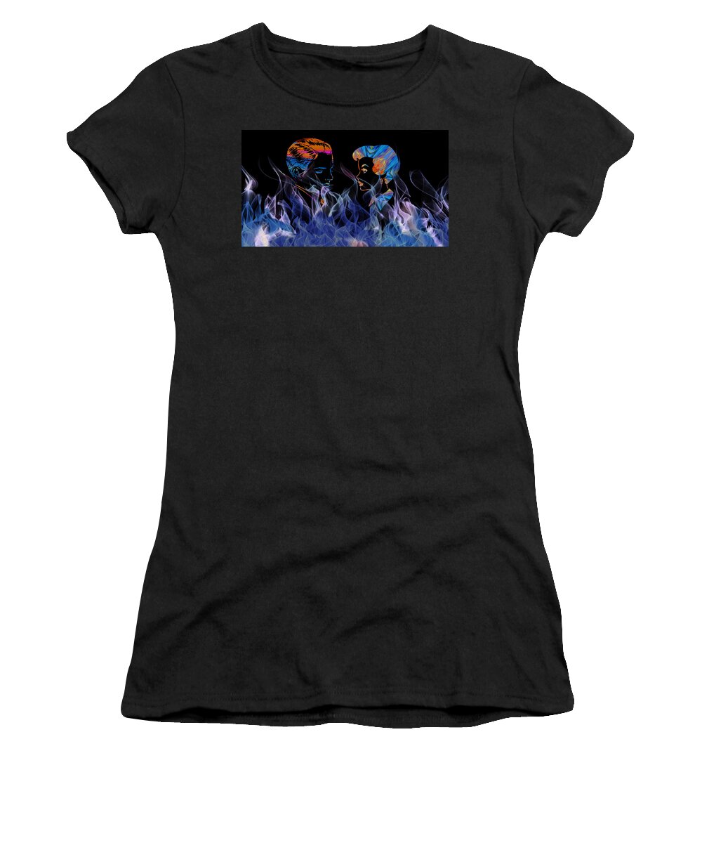 Cool Art Women's T-Shirt featuring the mixed media Flames of Love Forever by Ronald Mills