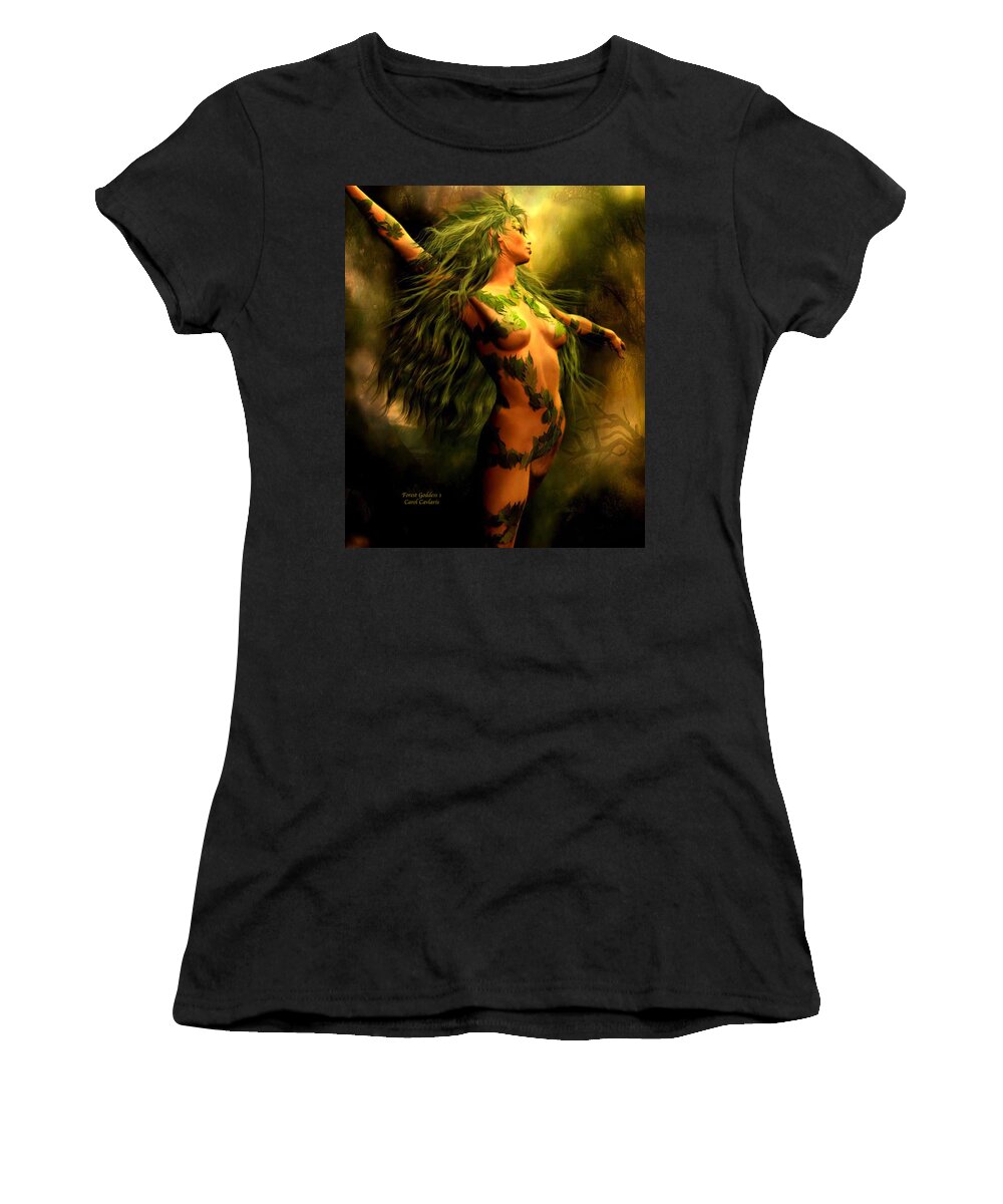 Goddess Women's T-Shirt featuring the mixed media Forest Goddess 1 by Carol Cavalaris