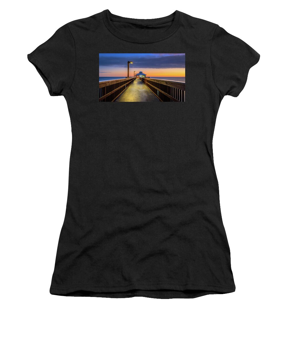Florida Women's T-Shirt featuring the photograph Fort Myers Sunset Beach Pier, Florida by Dee Potter