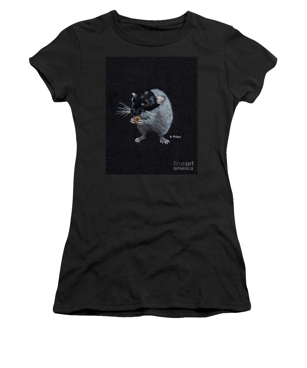 Dumbo Rat Women's T-Shirt featuring the drawing Frances Eats a Donut Color by Donna Mibus