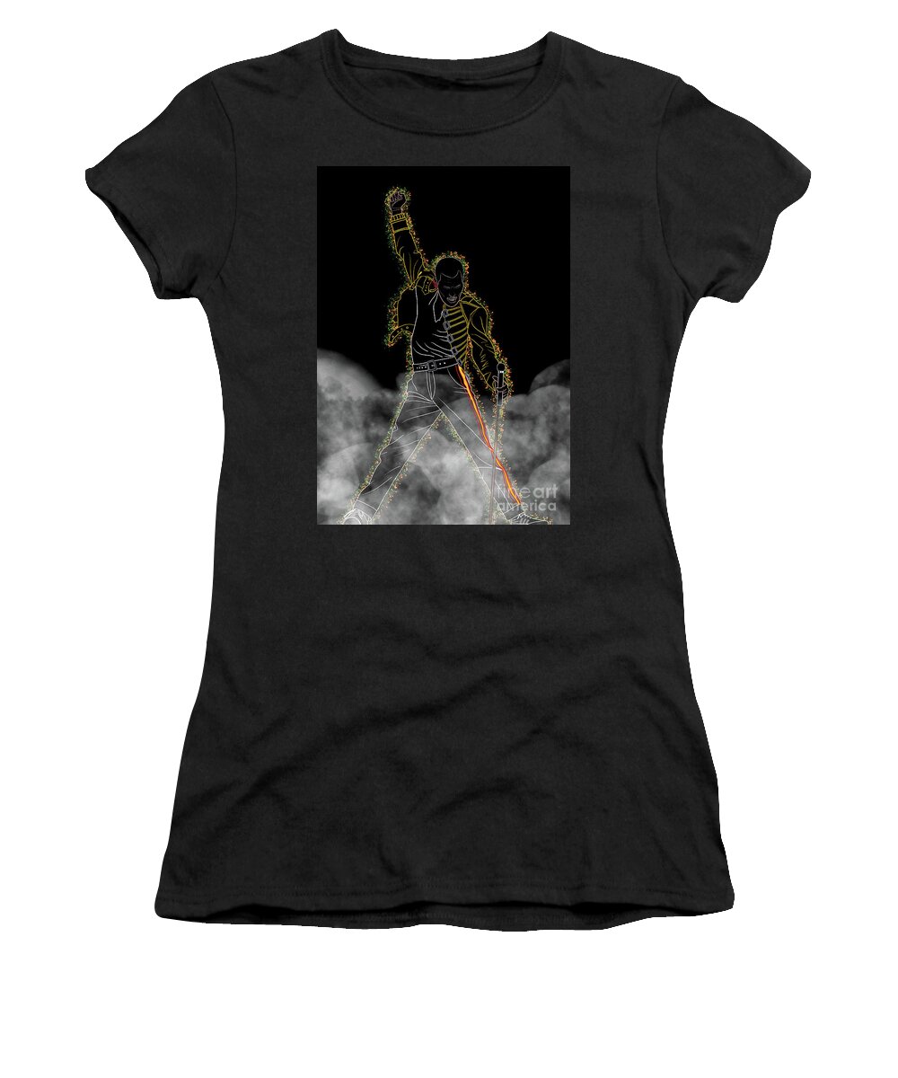 Freddie Mercury Women's T-Shirt featuring the digital art Freddie Mercury Smoke by Marisol VB