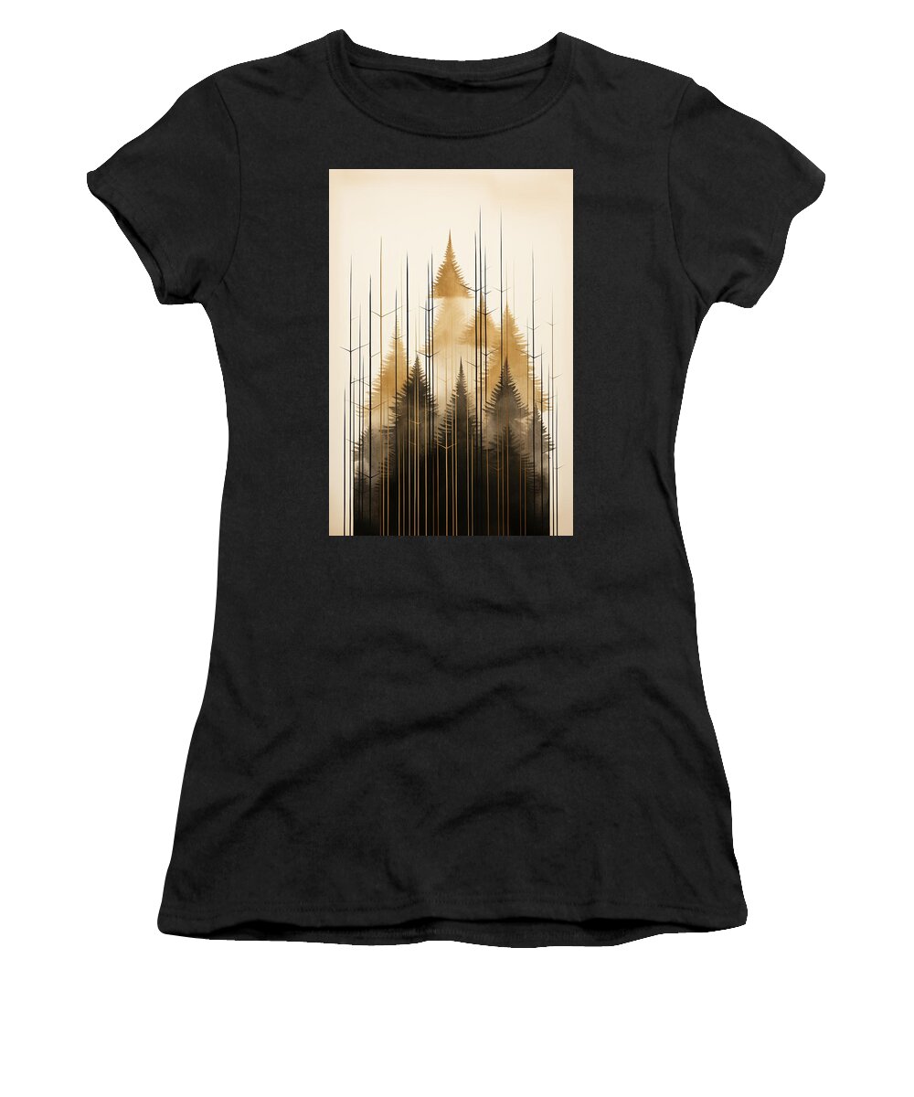 Geometric Black And Gold Evergreen Art Women's T-Shirt featuring the painting Geometric Forest Pattern Art by Lourry Legarde