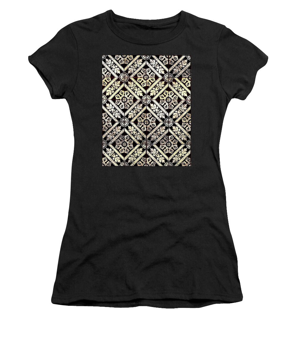 Gold Tiles Women's T-Shirt featuring the digital art Gold On Black Tiles Mosaic Design Decorative Art VI by Irina Sztukowski