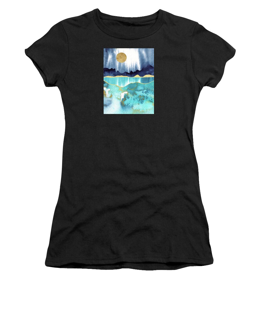 Modern Landscape Women's T-Shirt featuring the painting Golden Moon by Garden Of Delights