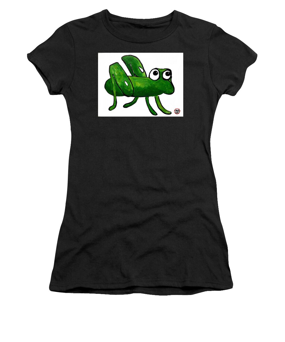  Women's T-Shirt featuring the painting Grasshopper by Oriel Ceballos