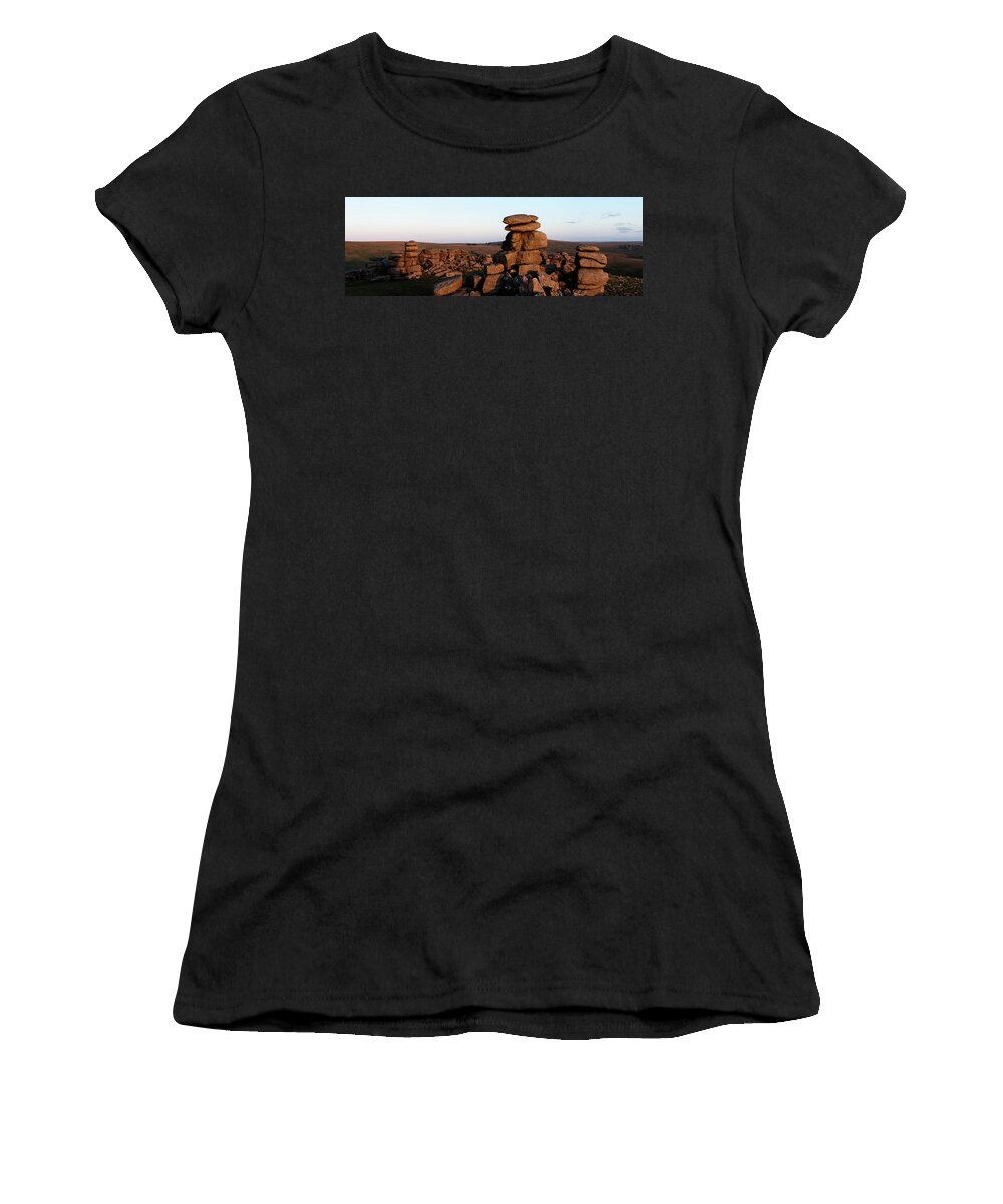 Devon Women's T-Shirt featuring the photograph Great Staple Tor Dartmoor National Park England Panorama by Sonny Ryse