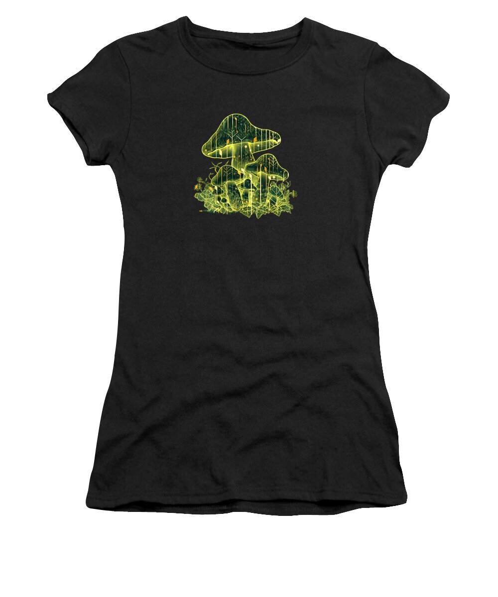 Cyber Women's T-Shirt featuring the digital art Green Cyber Mushrooms by Anastasiya Malakhova