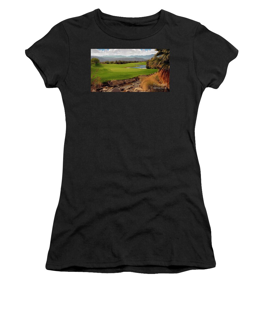 Golfing At Desert Willow Golf Course Palm Desert Ca Women's T-Shirt featuring the photograph Green Hazzard by David Zanzinger