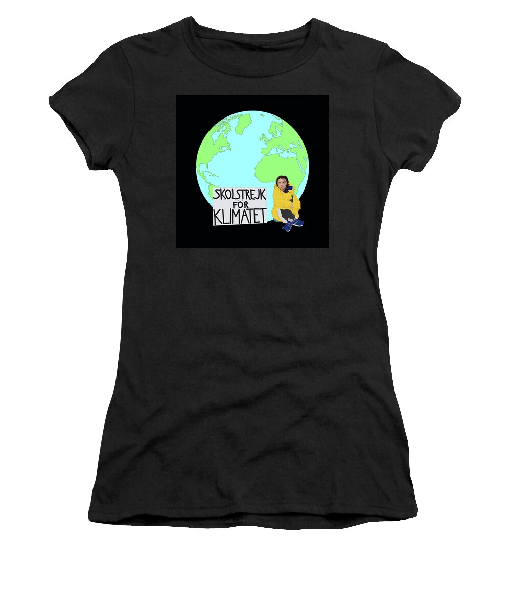 Greta Thunberg Women's T-Shirt featuring the digital art Greta Thunberg Strikes for the Climate by Teresamarie Yawn