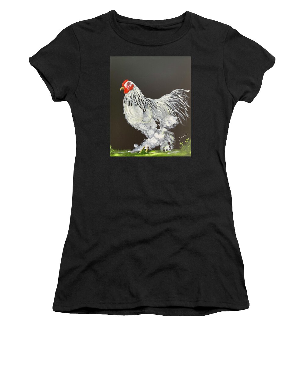 Rooster Women's T-Shirt featuring the painting Guardian of the Farmyard by Juliette Becker