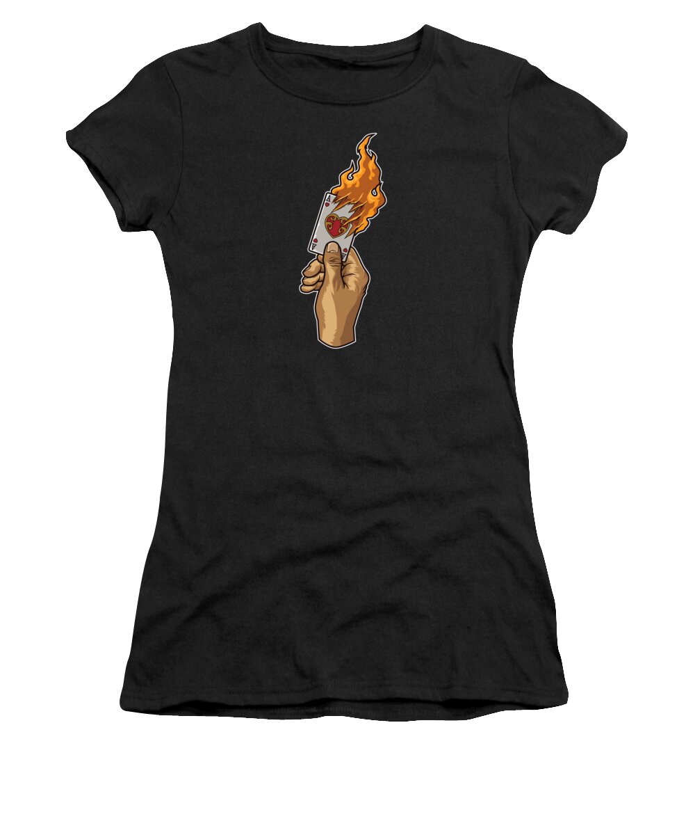 Lucky Women's T-Shirt featuring the digital art Hand with Burning Ace Card Poker Luck Gambler by Mister Tee