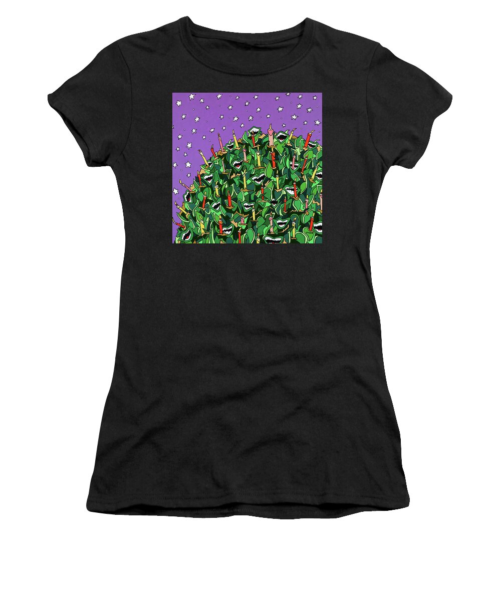 Earthday Earth Celebrate Clean Climate World Peace Save The Planet Women's T-Shirt featuring the painting Happy Earthday by Mike Stanko