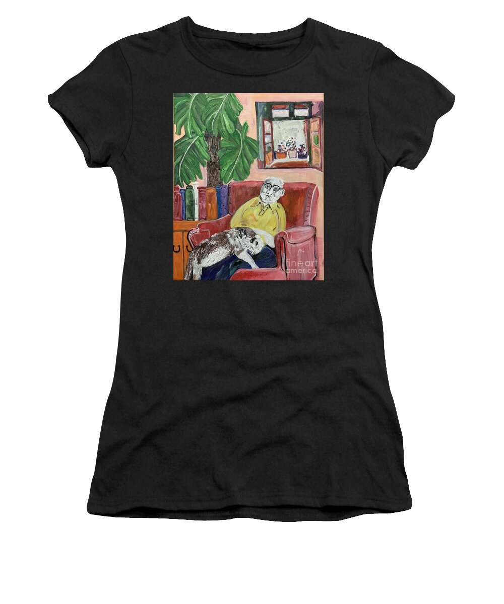 Acrylic Canvas Women's T-Shirt featuring the painting Henri Matisse and his Bichon Havanais by Denise Morgan