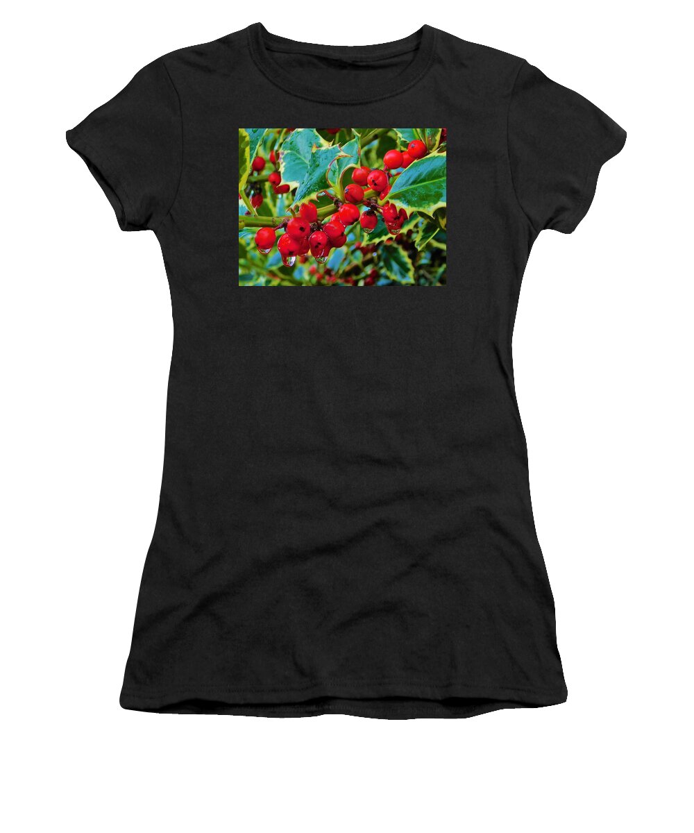 - Holly Berries Women's T-Shirt featuring the photograph - Holly Berries by THERESA Nye