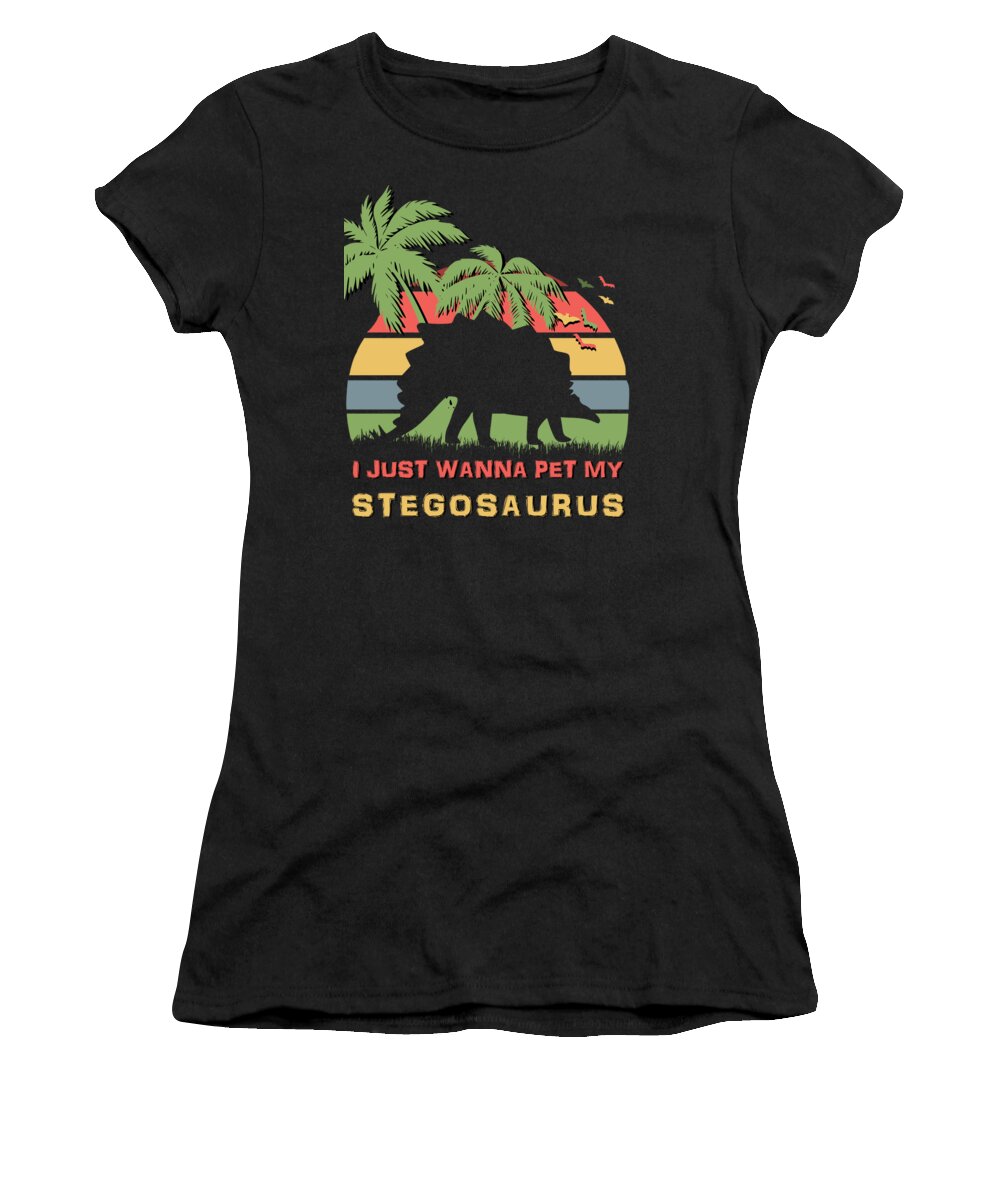 I Women's T-Shirt featuring the digital art I Just Wanna Pet my stegosaurus by Filip Schpindel