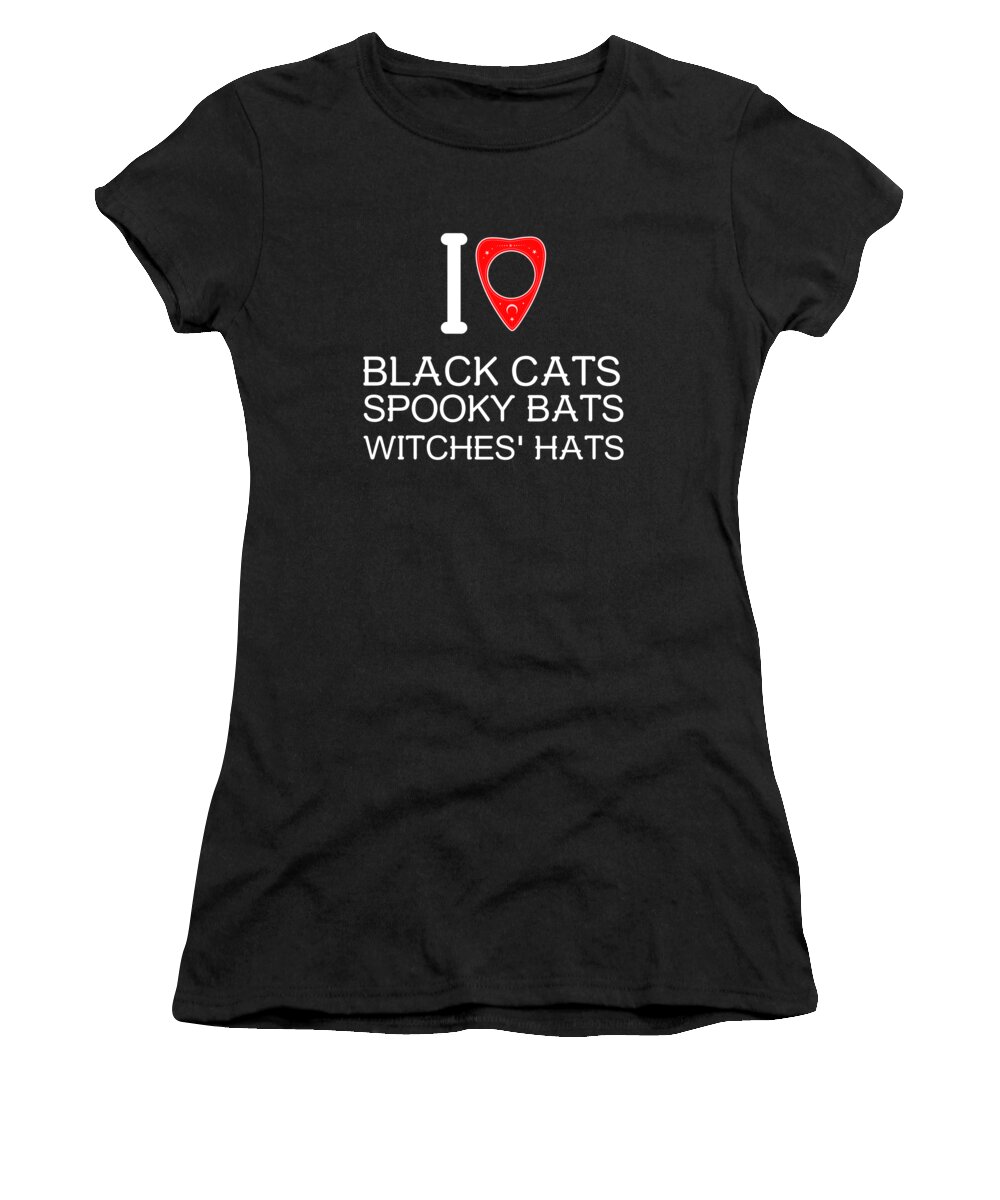 Halloween Women's T-Shirt featuring the digital art I Love Black Cat Spooky Bats Witches Hats by Flippin Sweet Gear