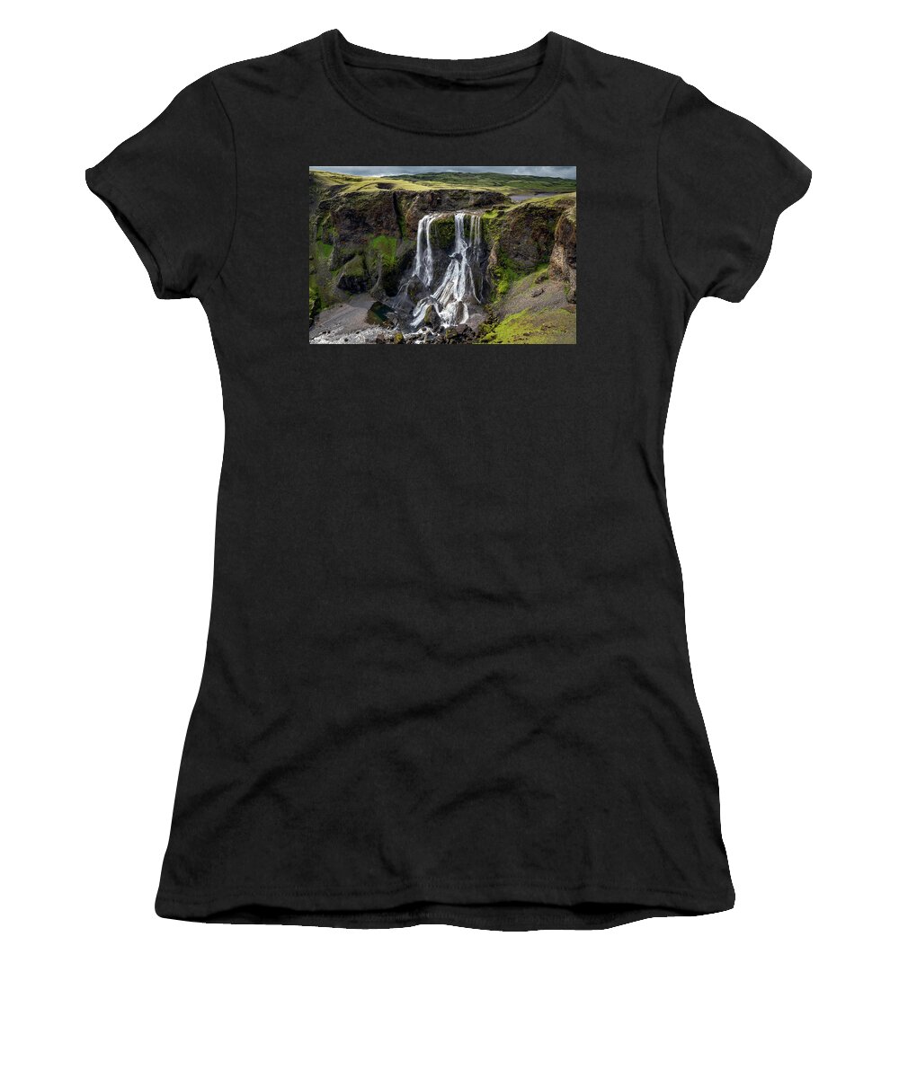Fagrifoss Women's T-Shirt featuring the photograph Iceland - Fagrifoss waterfall near the Lakagigar region by Olivier Parent