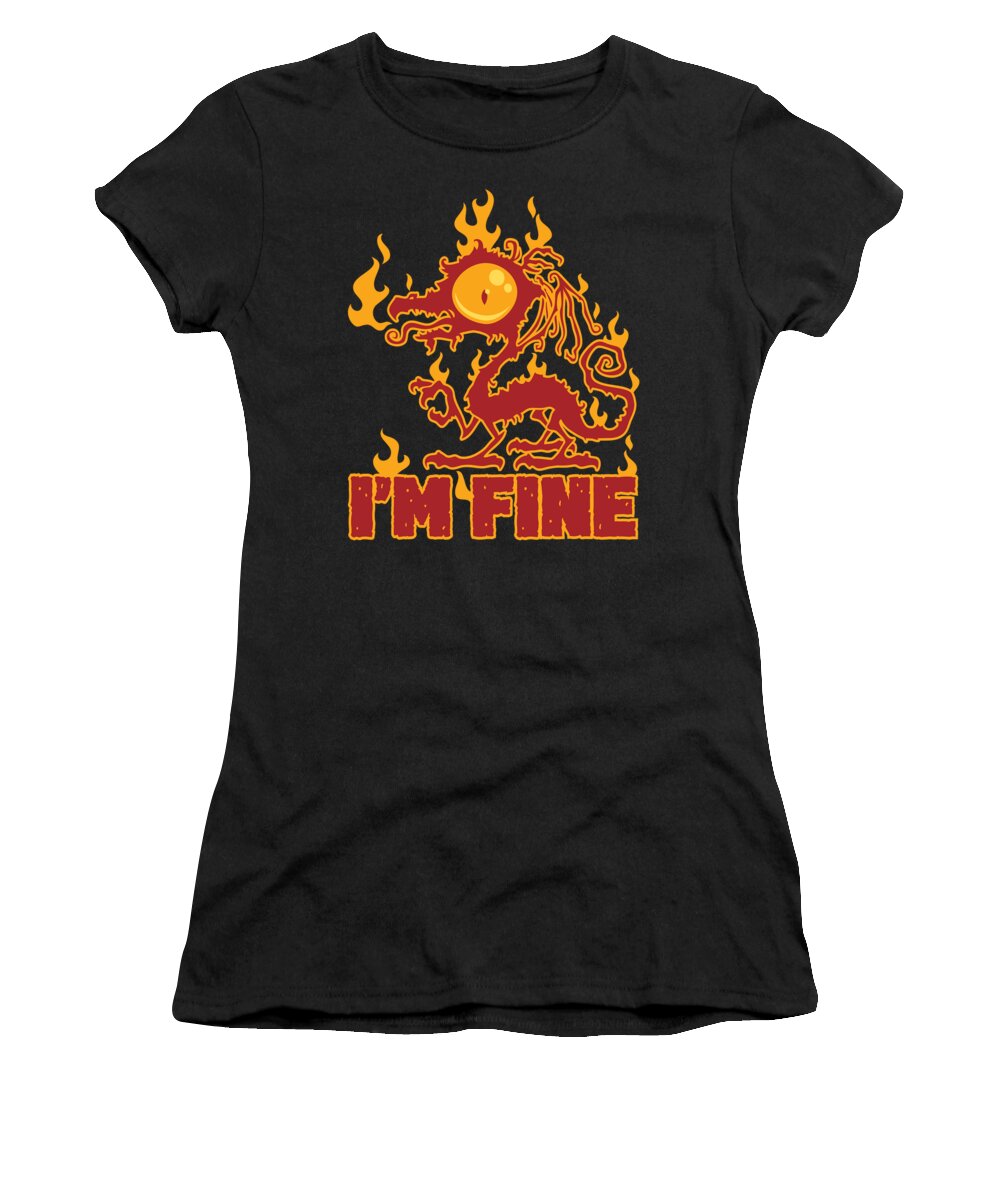 Black Women's T-Shirt featuring the digital art I'm Fine Burning Dragon by John Schwegel