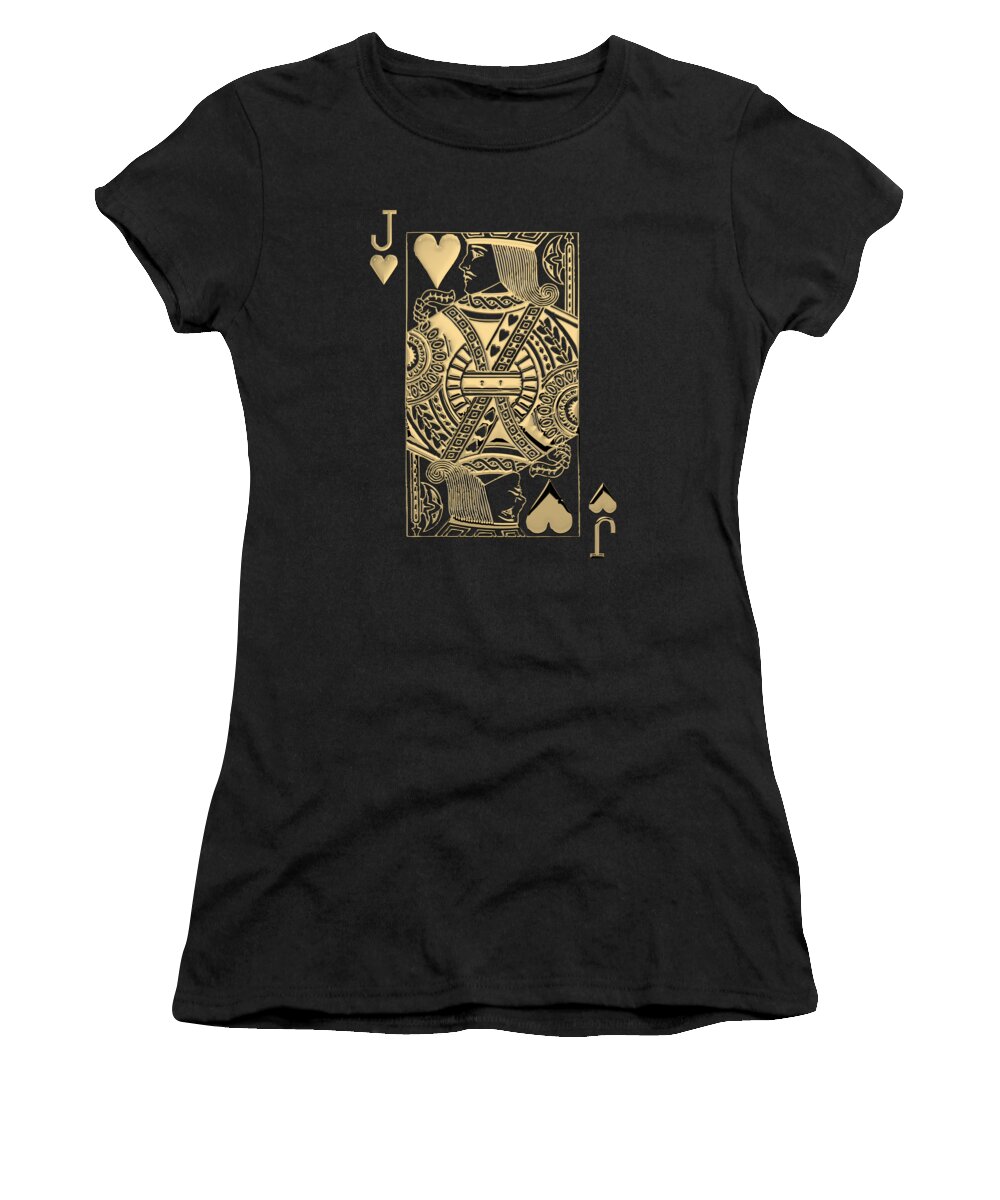 'gamble' Collection By Serge Averbukh Women's T-Shirt featuring the digital art Jack of Hearts in Gold over Black by Serge Averbukh