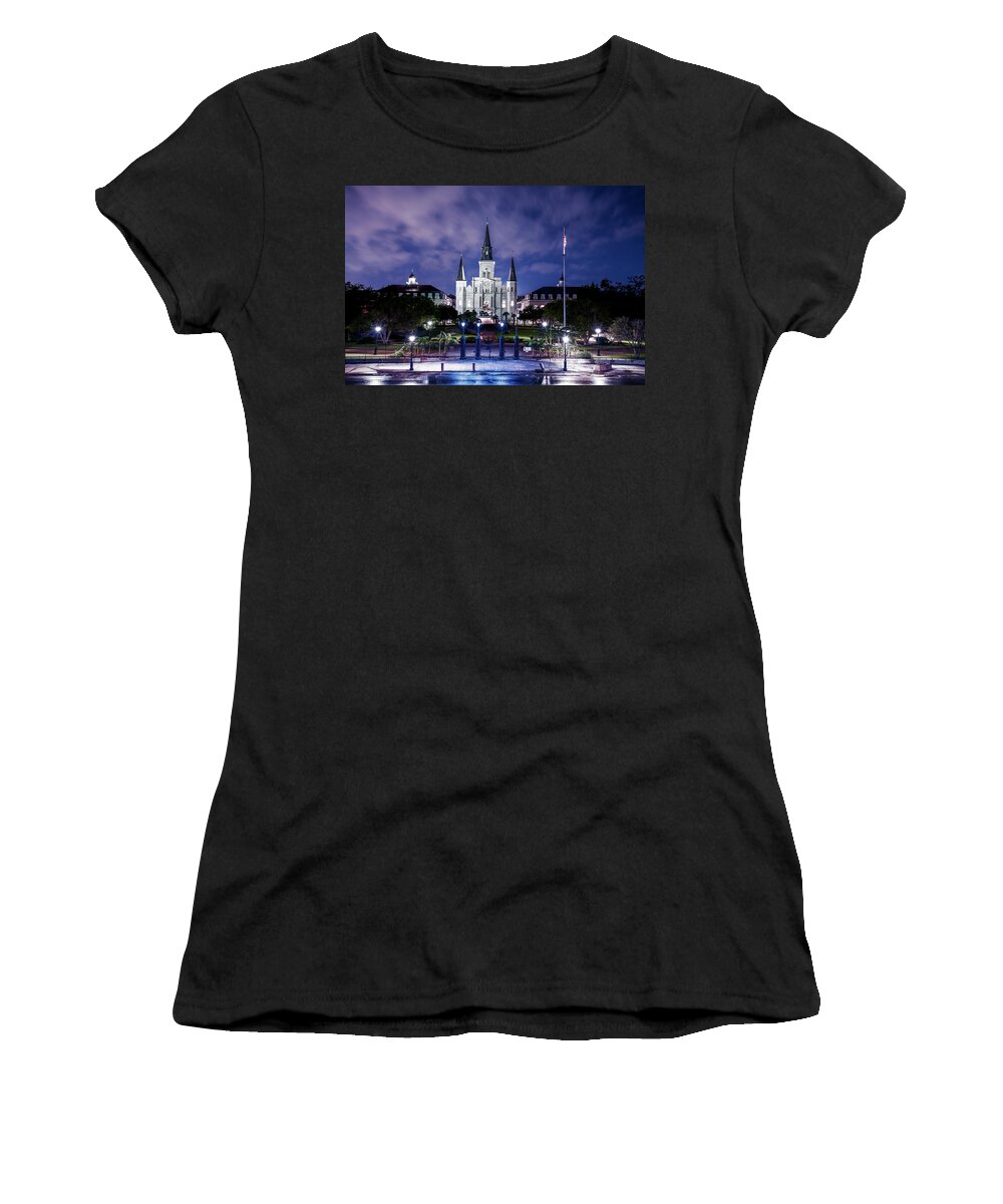 Louisiana Women's T-Shirt featuring the photograph Jackson Square Night Lights by Andy Crawford