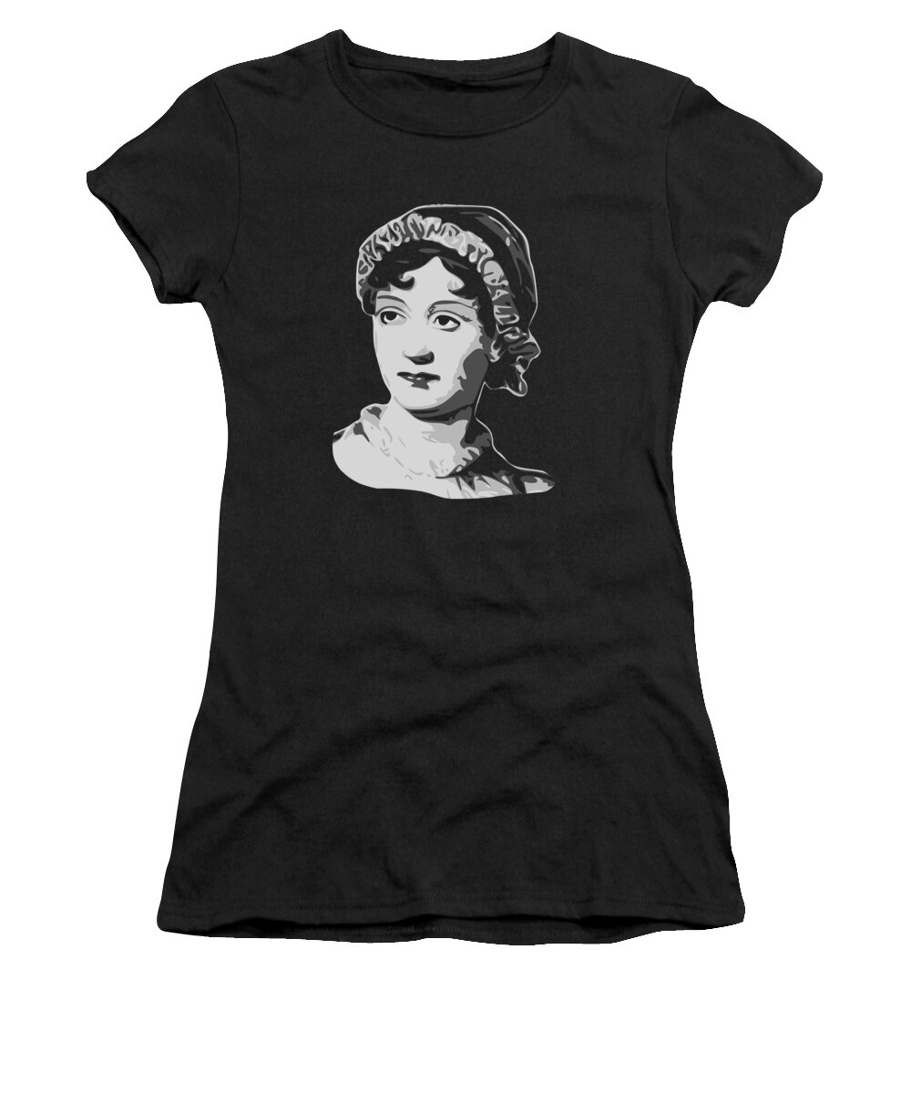 Jane Women's T-Shirt featuring the digital art Jane Austen Black and White by Filip Schpindel