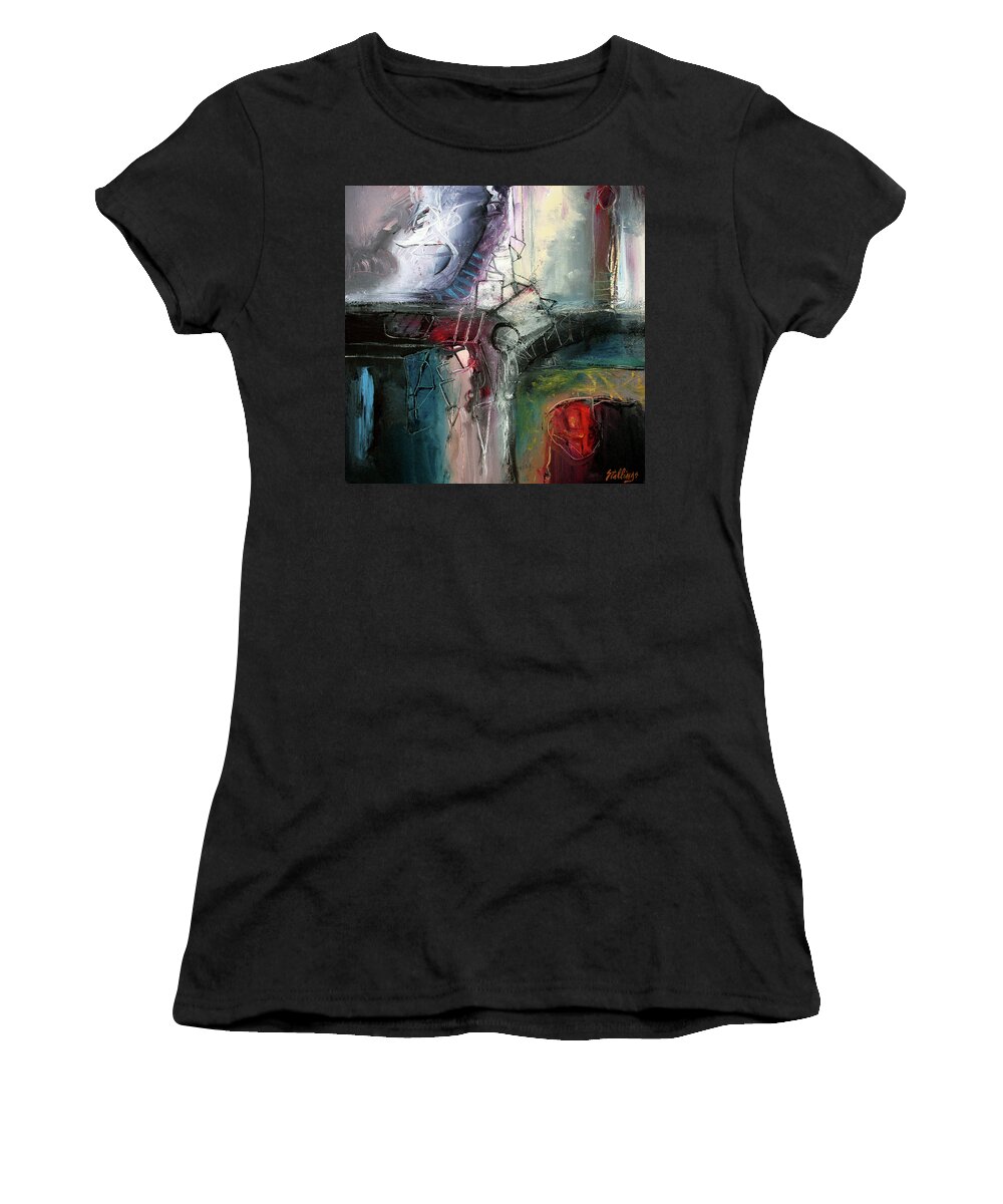 Abstract Women's T-Shirt featuring the painting Jazz Construction by Jim Stallings